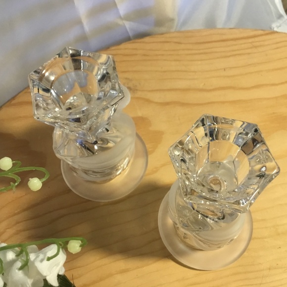 1980's Vintage Party Line Lead Crystal Frosted and Clear Swan Candle Holders - Picture 3 of 9